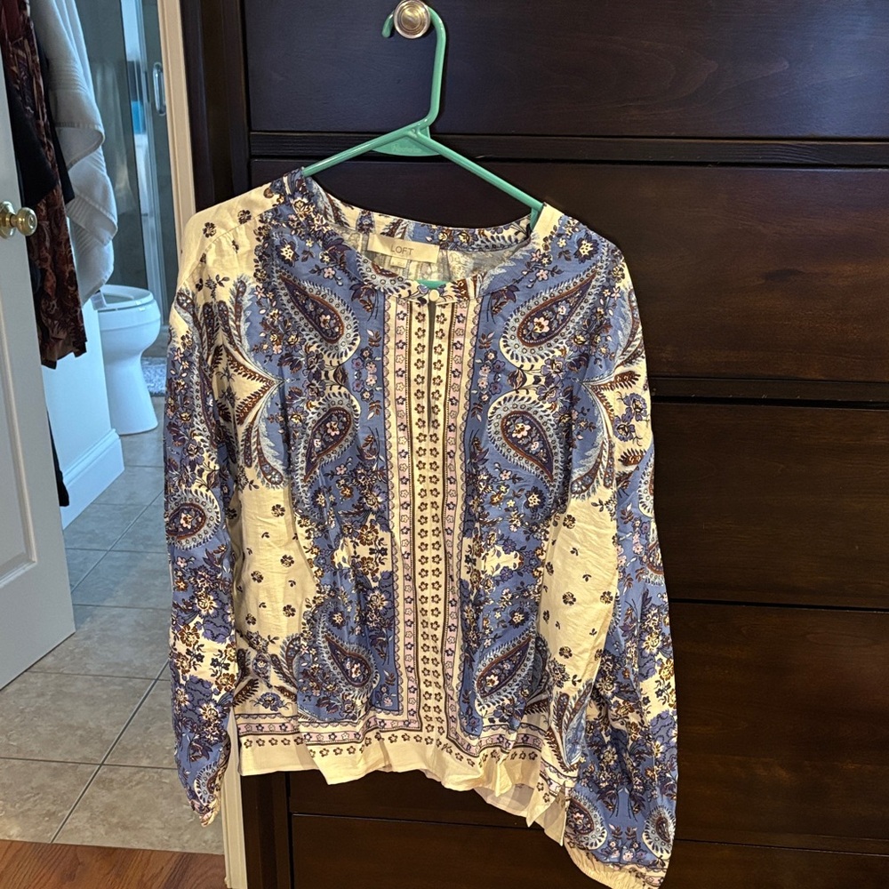 LOFT Paisley Print Blouse - Blue and Cream